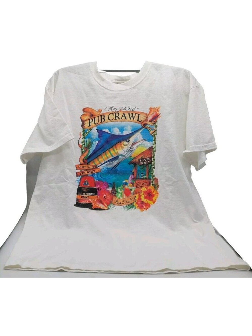 Key West Pub Crawl Florida Nightlife White T Shirt Graphic On Front Size XL